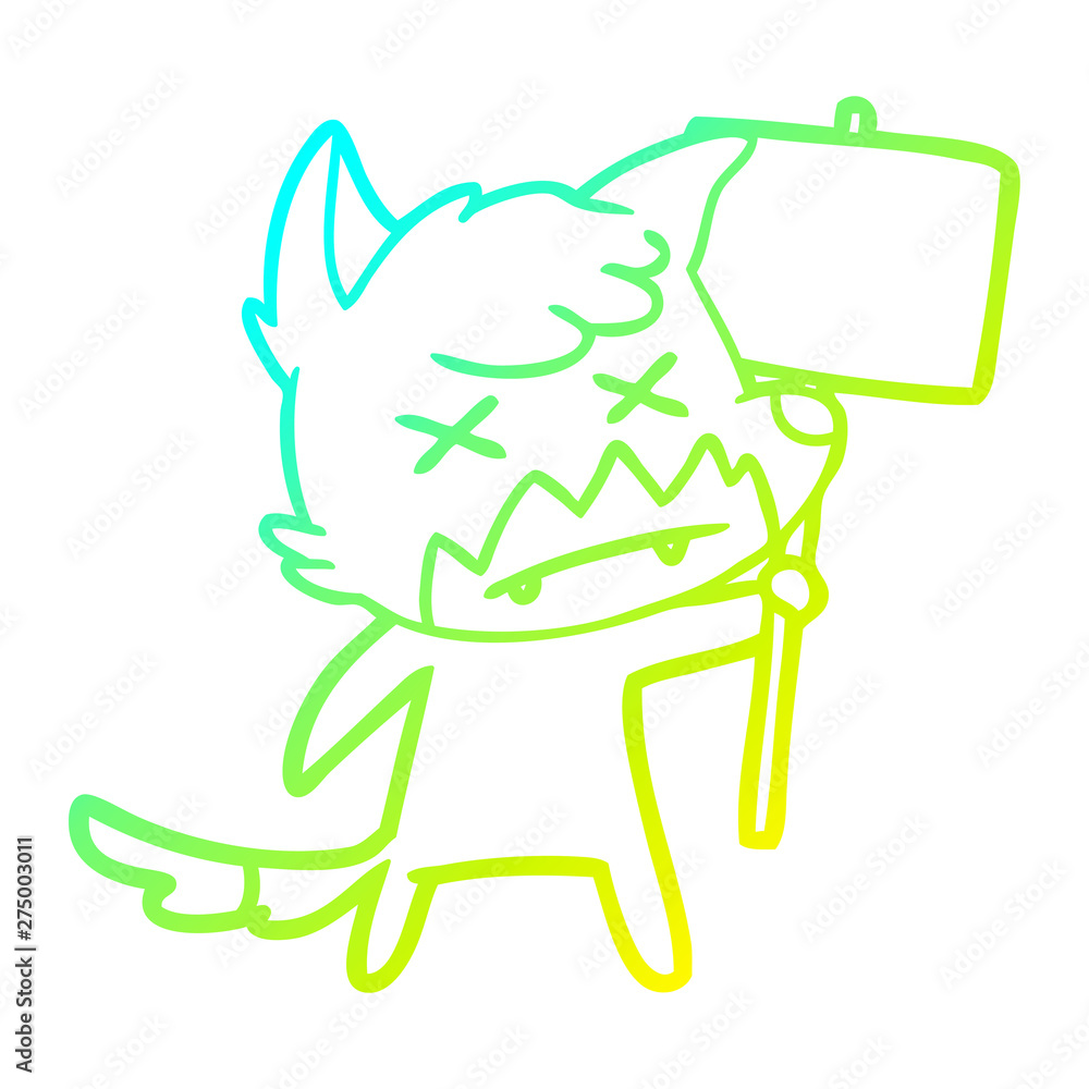 cold gradient line drawing cartoon dead fox with protest sign cold gradient line drawing cartoon dead fox with protest sign