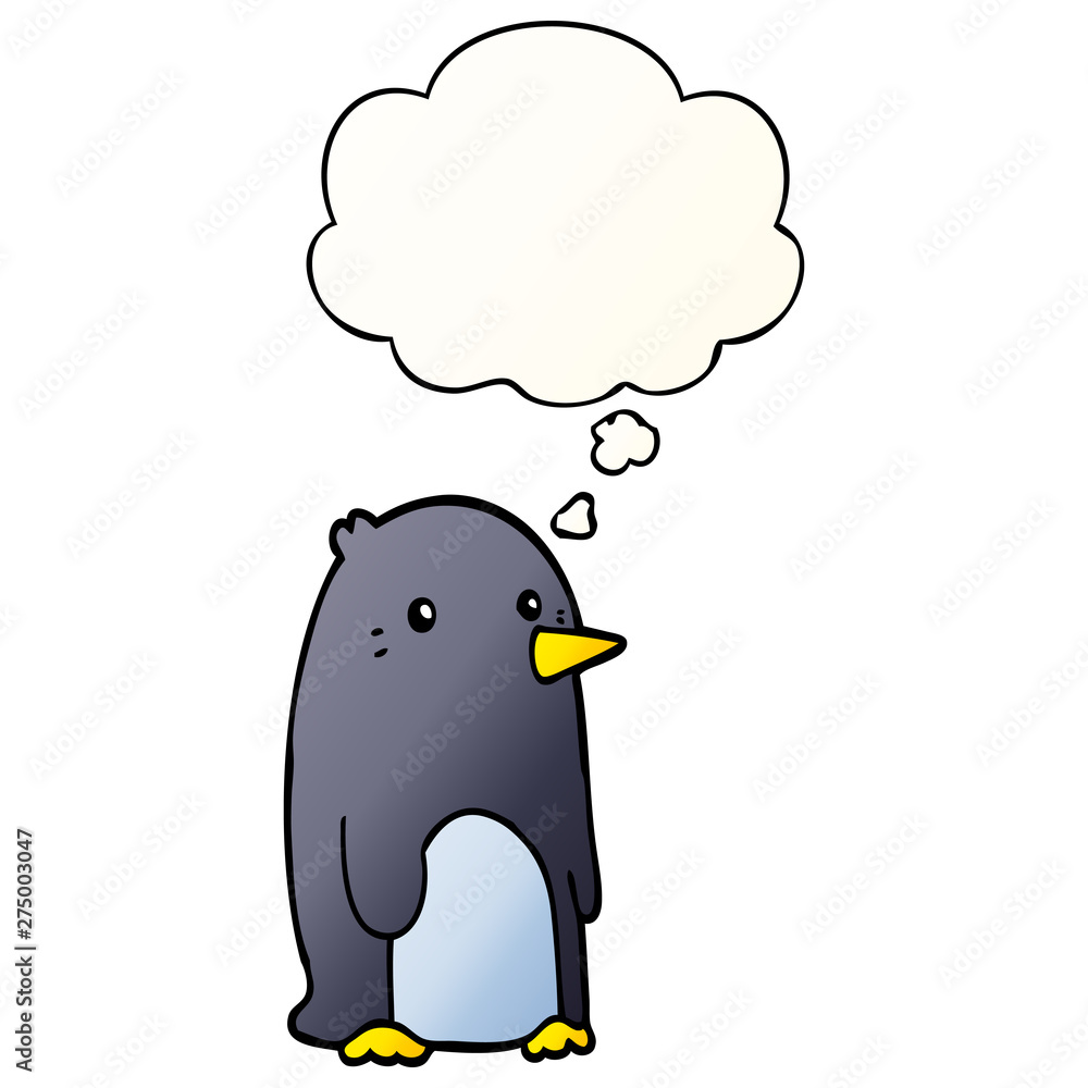 cartoon penguin and thought bubble in smooth gradient style cartoon penguin and thought bubble in smooth gradient style