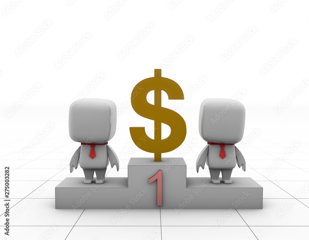 Business villain and podium, get victory, currency symbol,dollar Business villain and podium, get victory, currency symbol,dollar