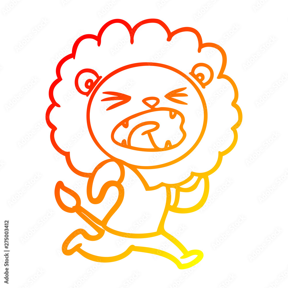 warm gradient line drawing cartoon lion running warm gradient line drawing cartoon lion running