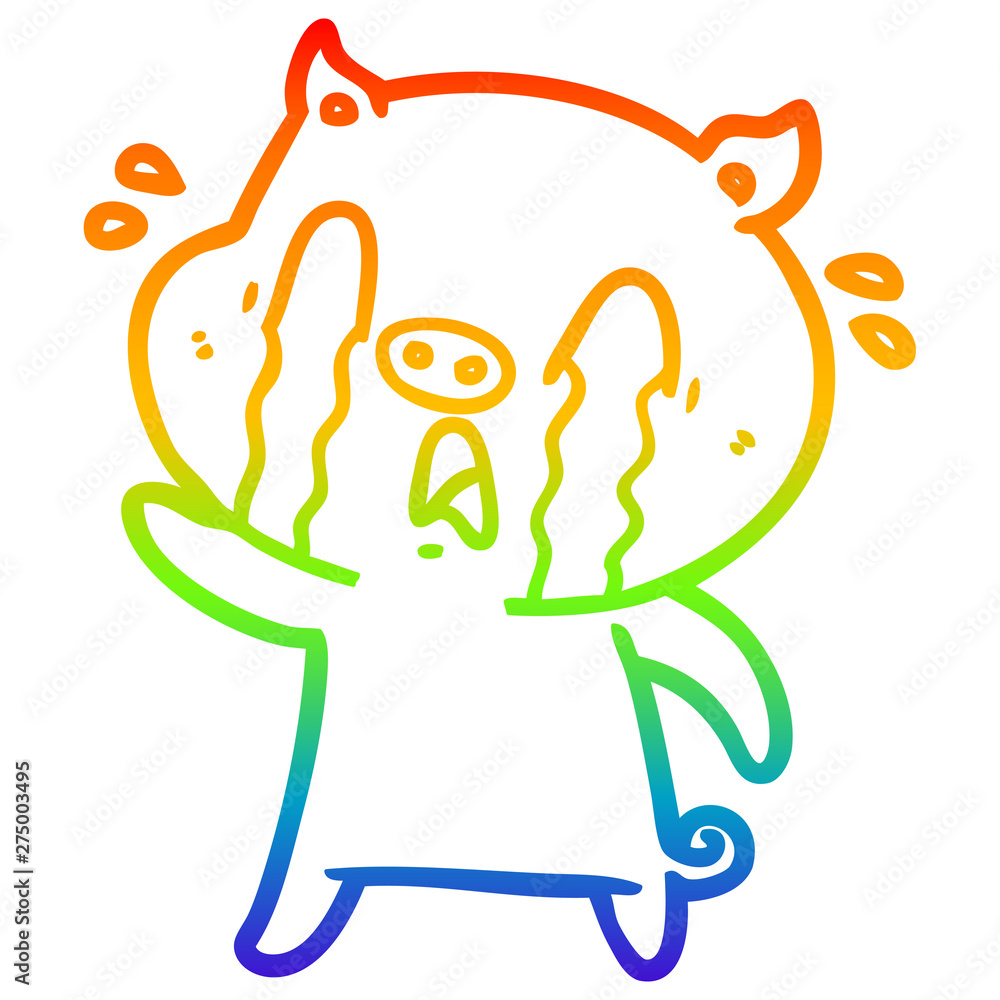 rainbow gradient line drawing crying pig cartoon rainbow gradient line drawing crying pig cartoon