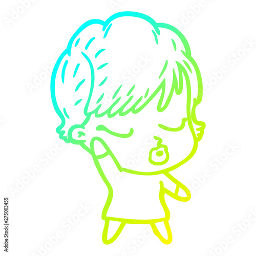 cold gradient line drawing cartoon woman with eyes shut