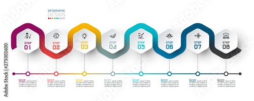 Hexagon label with color line linked infographics.