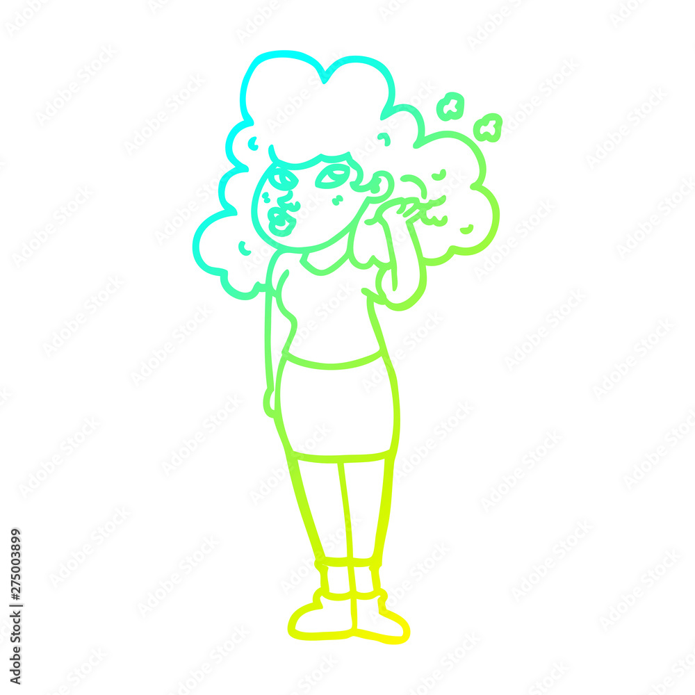 cold gradient line drawing cartoon girl playing with hair cold gradient line drawing cartoon girl playing with hair