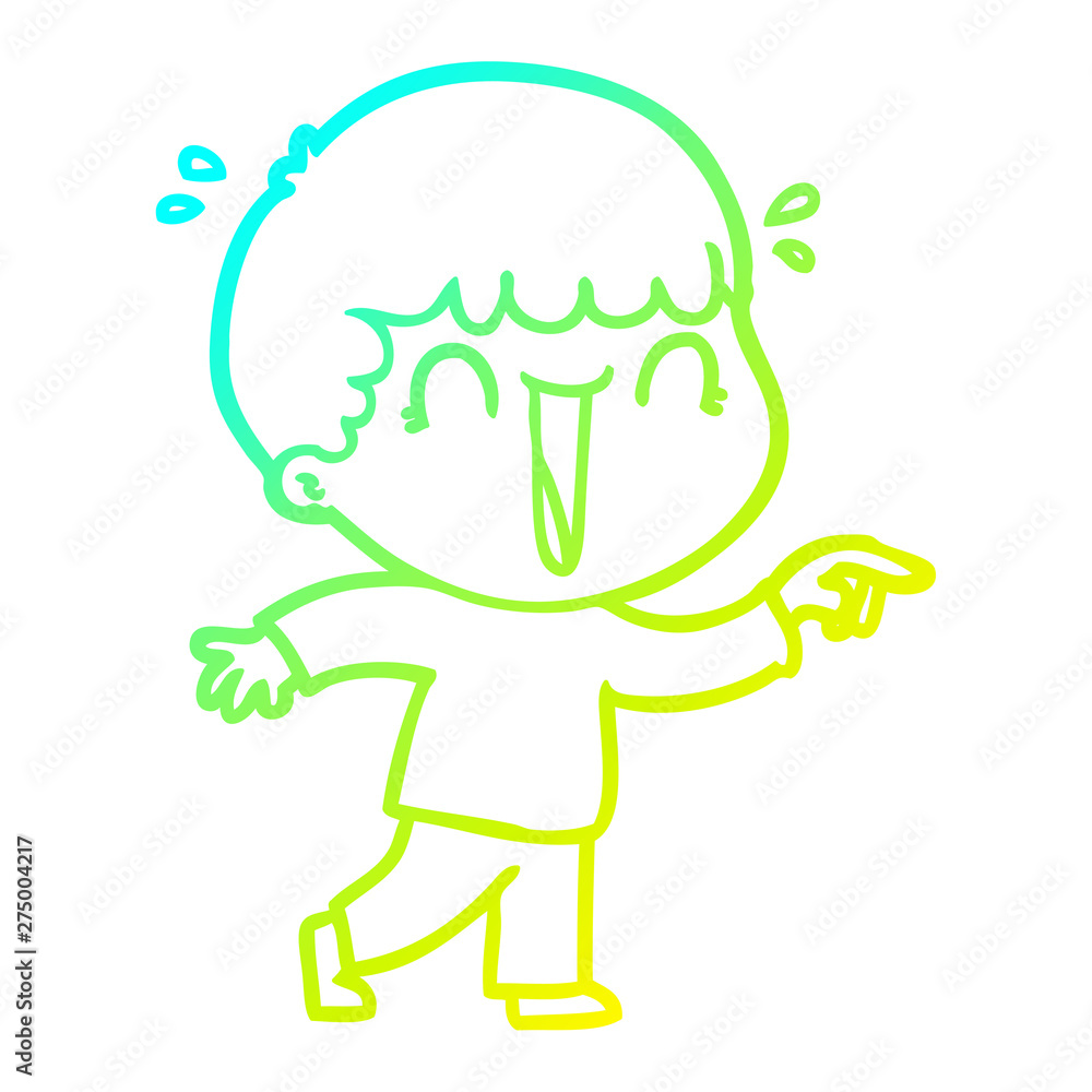 Obraz premium cold gradient line drawing laughing cartoon man pointing