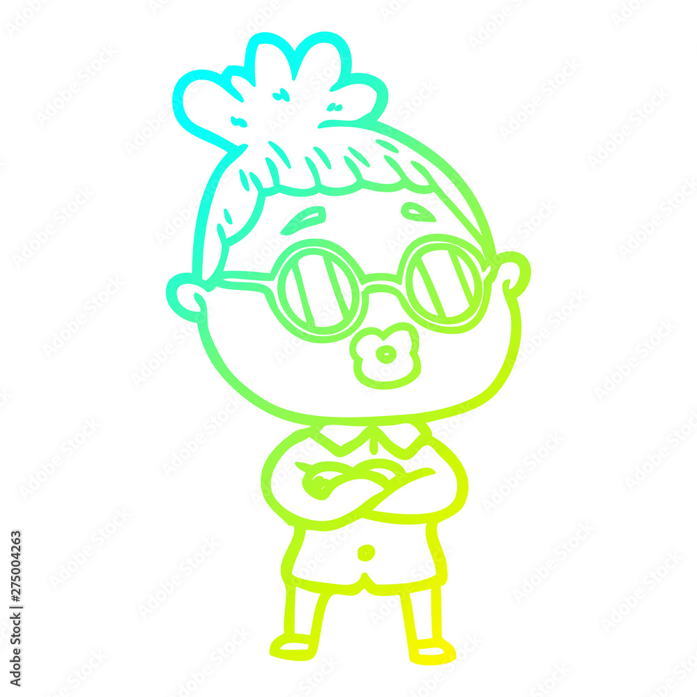 cold gradient line drawing cartoon woman wearing spectacles cold gradient line drawing cartoon woman wearing spectacles
