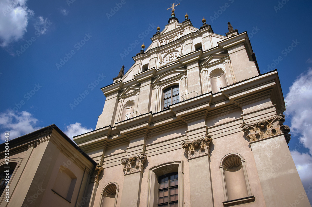 Facade of Church of the Gracious Mother of God commonly know as Jesuit Church (before restoration) on the Old Town of Warsaw city