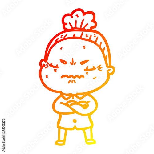 warm gradient line drawing cartoon annoyed old lady