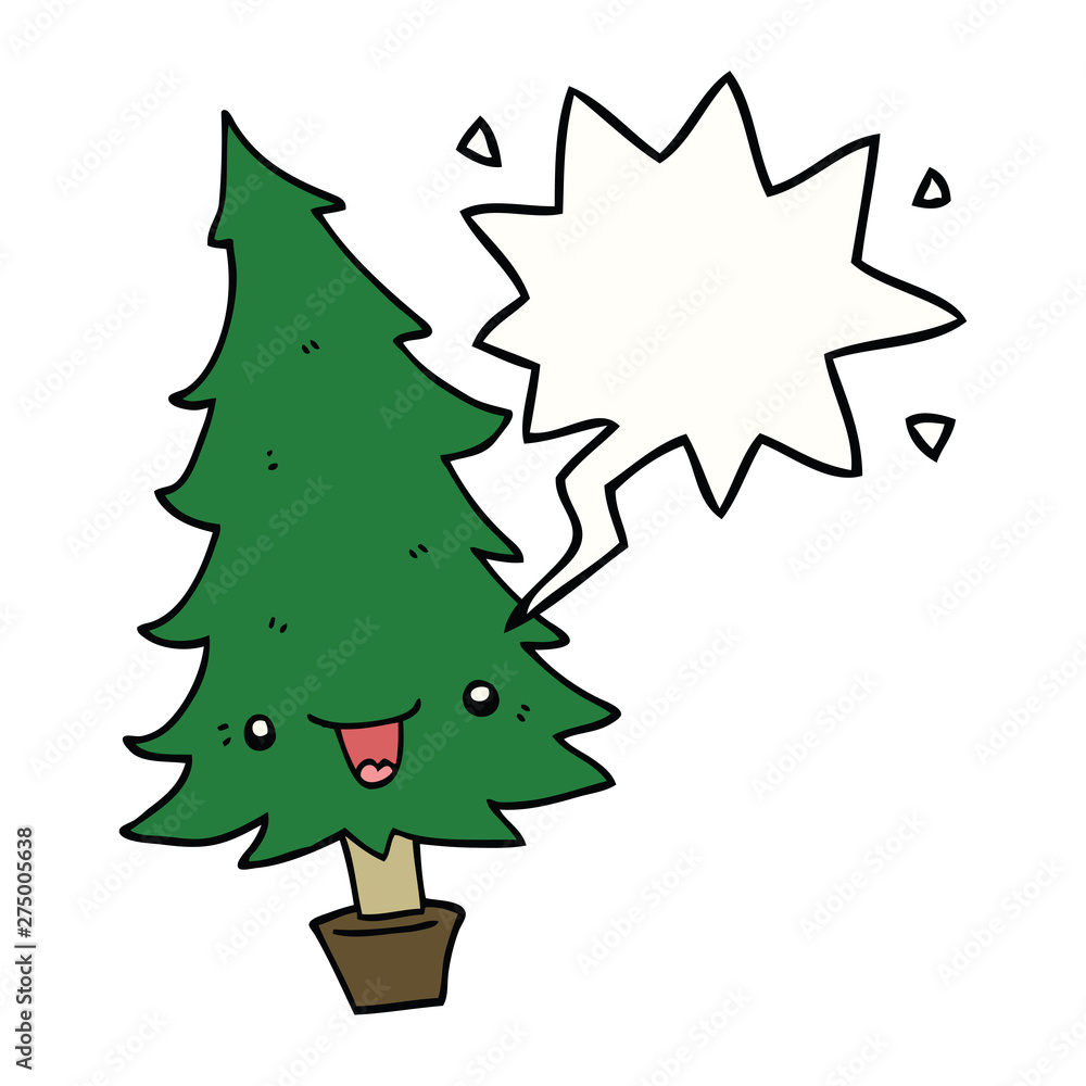 cute cartoon christmas tree and speech bubble