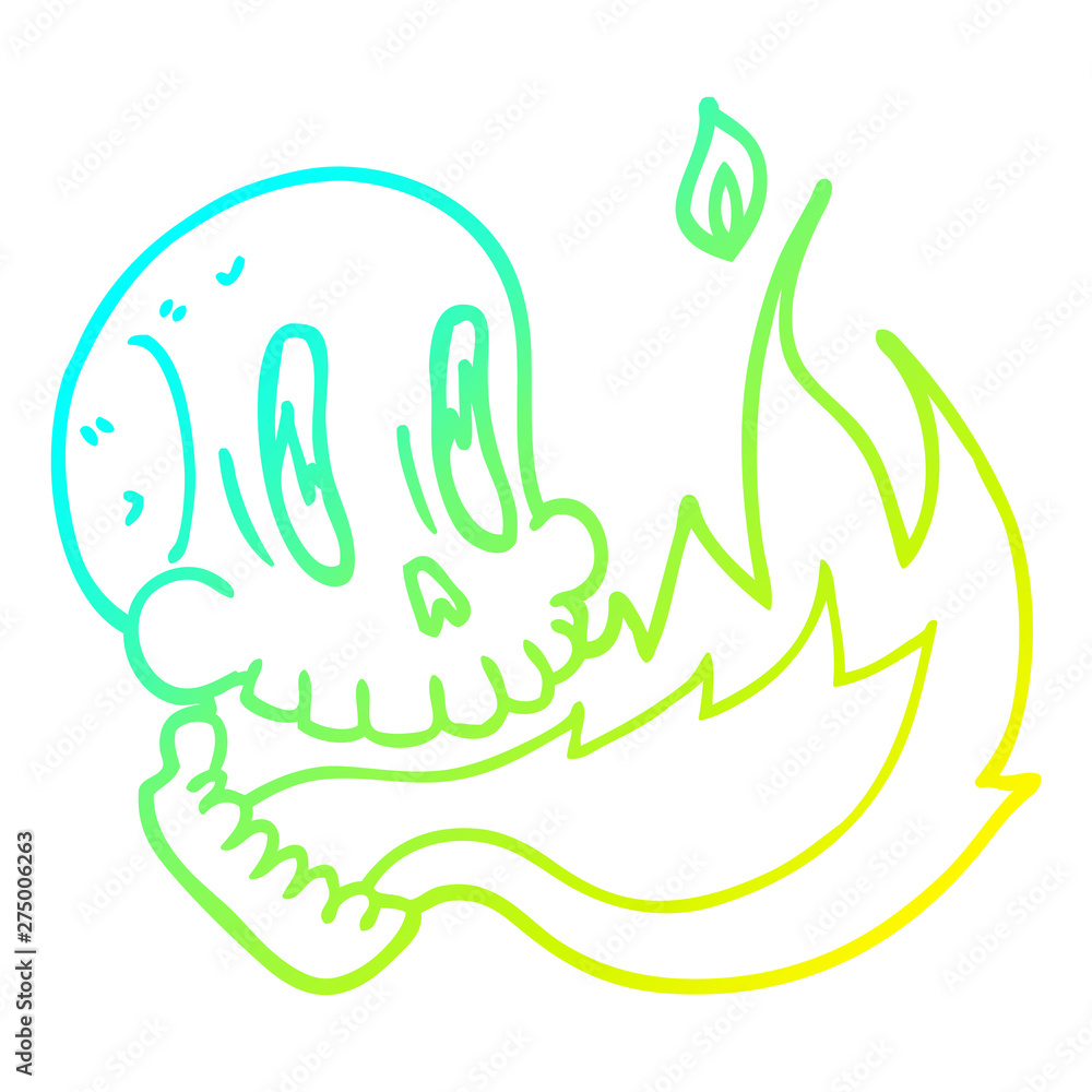 cold gradient line drawing cartoon flaming skull cold gradient line drawing cartoon flaming skull