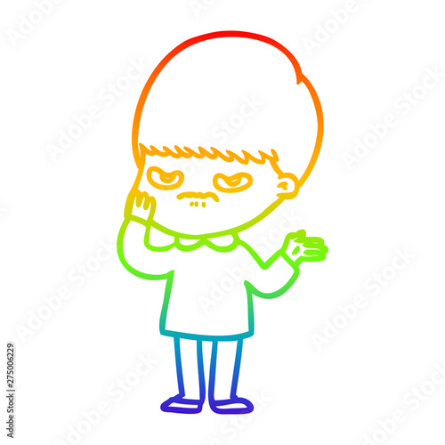 rainbow gradient line drawing annoyed cartoon boy