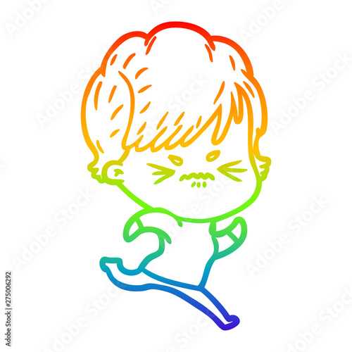 rainbow gradient line drawing cartoon frustrated woman