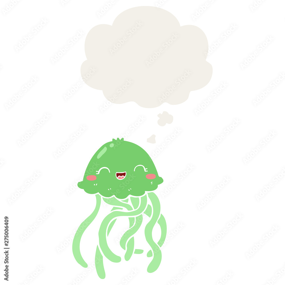 cute cartoon jellyfish and thought bubble in retro style cute cartoon jellyfish and thought bubble in retro style