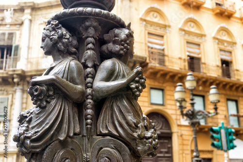 Sculpture in the Quattro Canti (Four Cornes) in Palermo, Italy.