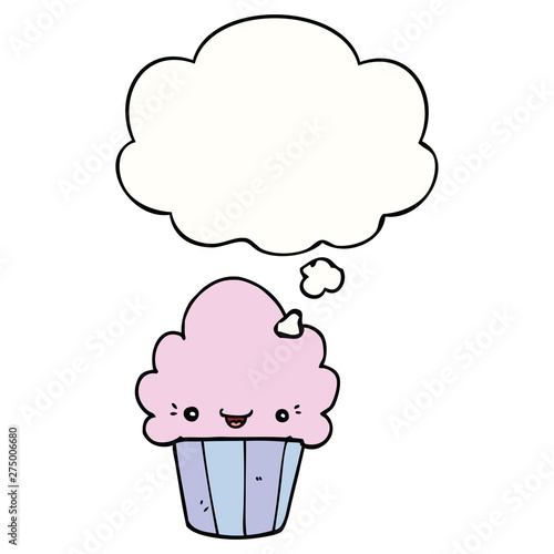 cartoon cupcake with face and thought bubble
