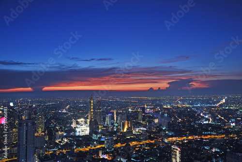 Bangkok  Thailand -April 16  2019  Night light in Bangkok Thailand from a roof top