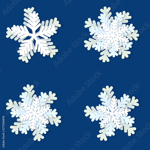 Set of white and blue Christmas paper snowflakes