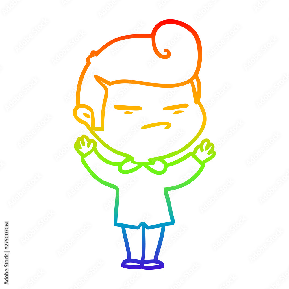 rainbow gradient line drawing cartoon cool guy with fashion hair cut