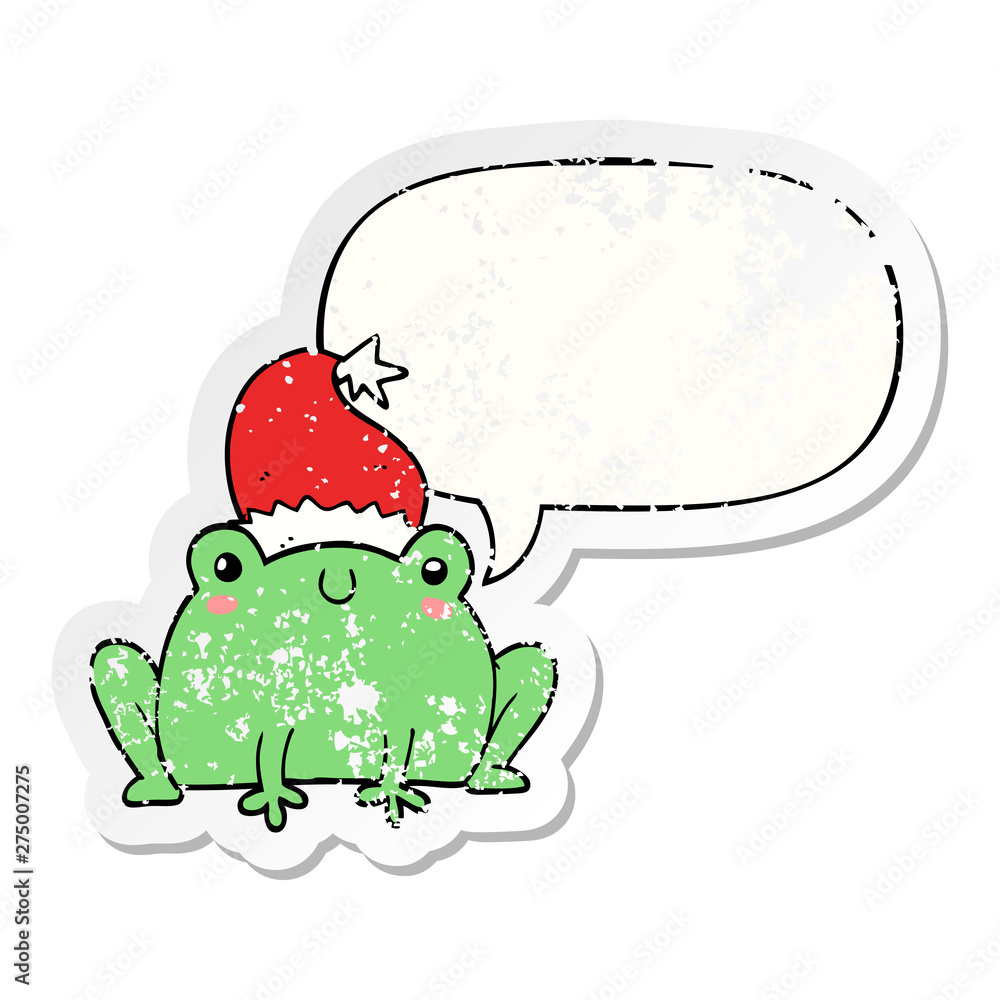 cute cartoon christmas frog and speech bubble distressed sticker cute cartoon christmas frog and speech bubble distressed sticker