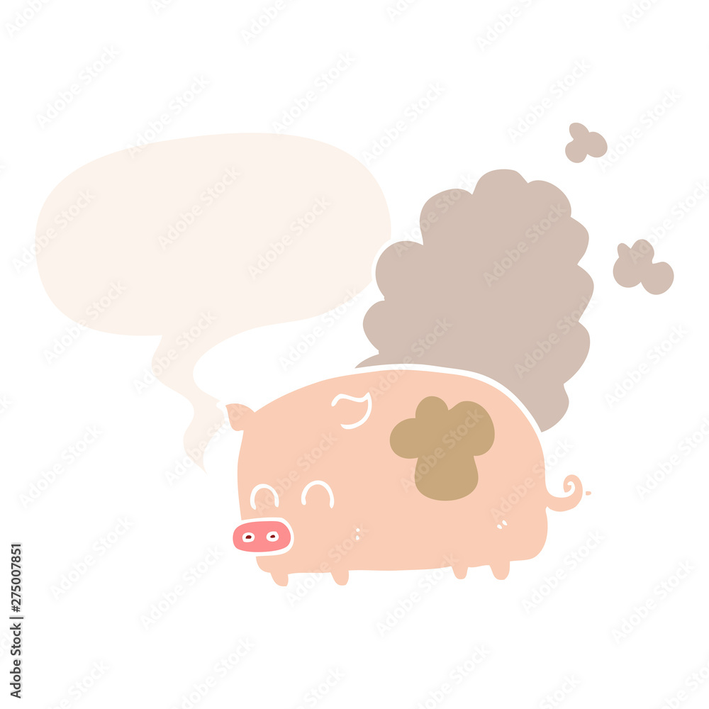 cartoon smelly pig and speech bubble in retro style cartoon smelly pig and speech bubble in retro style