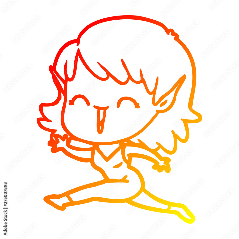warm gradient line drawing cartoon elf girl warm gradient line drawing cartoon elf girl