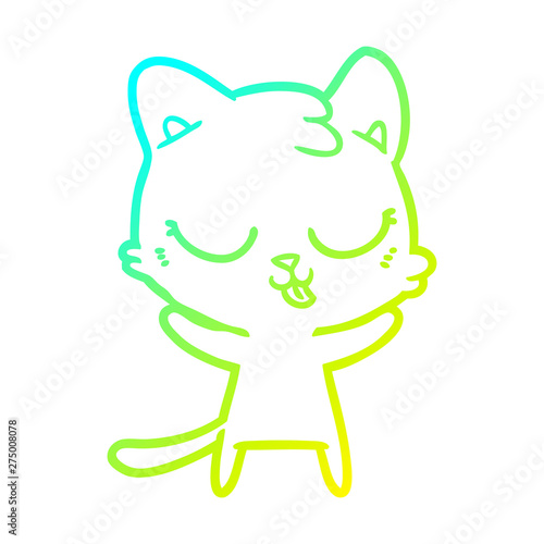 cold gradient line drawing cute cartoon cat