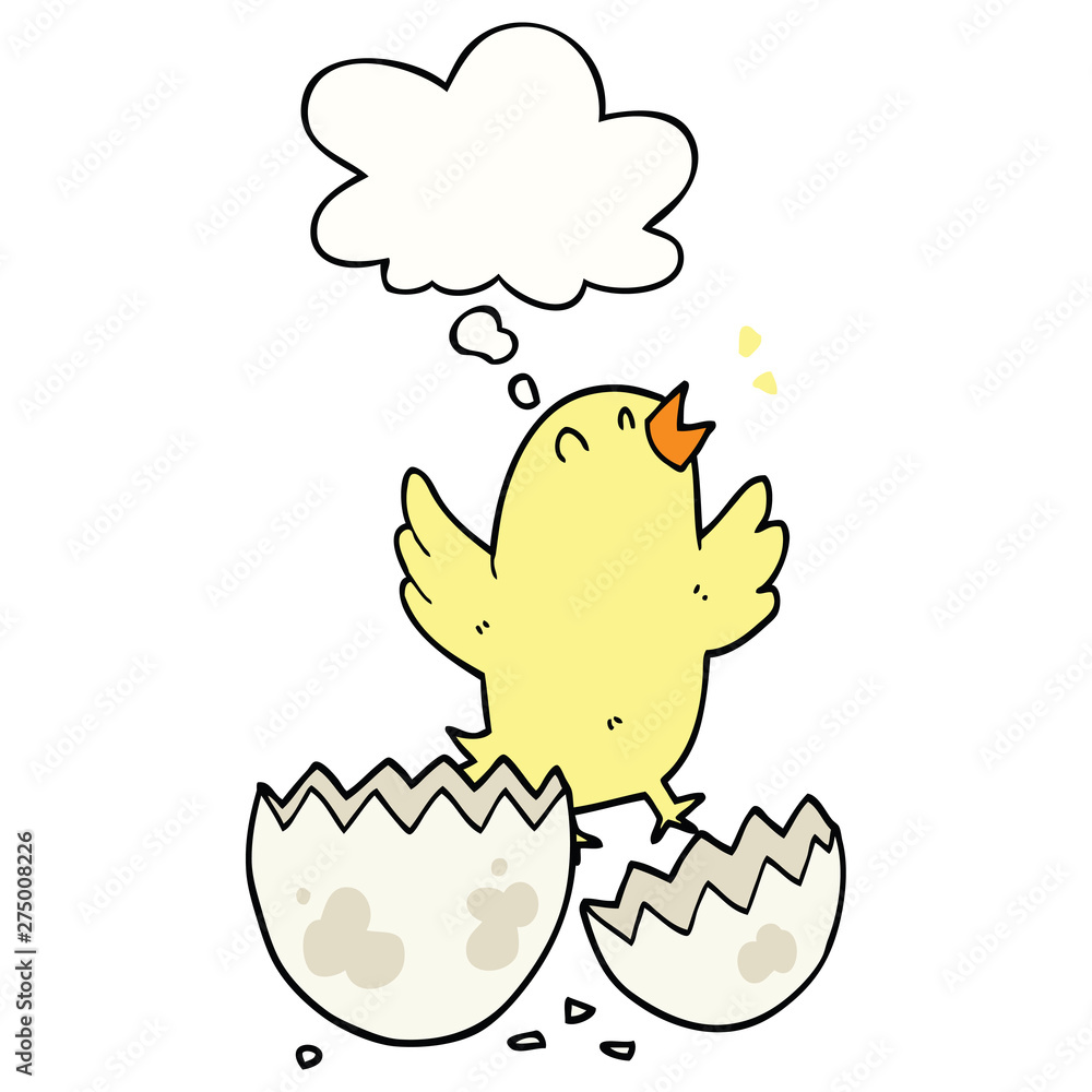 cartoon bird hatching from egg and thought bubble cartoon bird hatching from egg and thought bubble