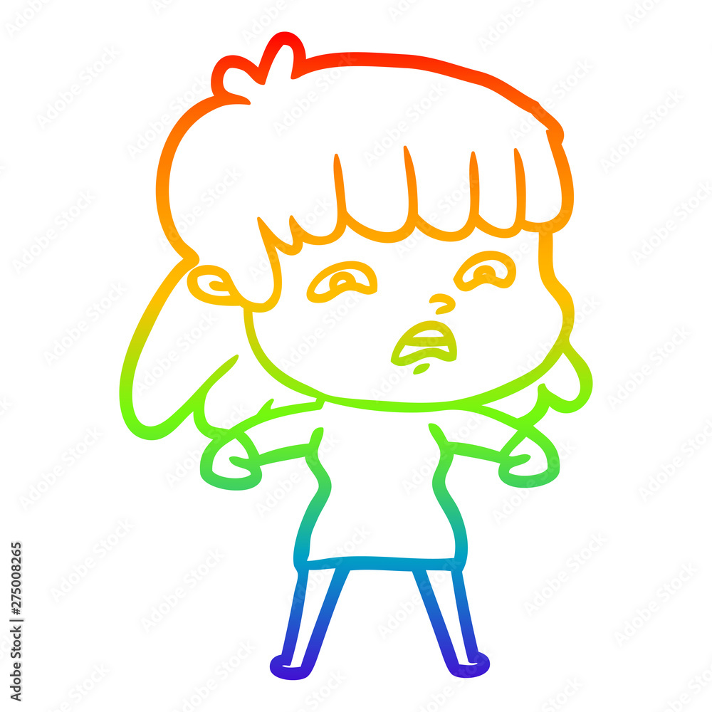 rainbow gradient line drawing cartoon worried woman rainbow gradient line drawing cartoon worried woman