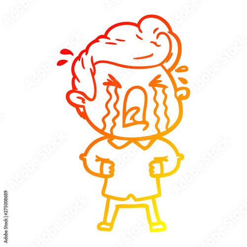 warm gradient line drawing cartoon crying man