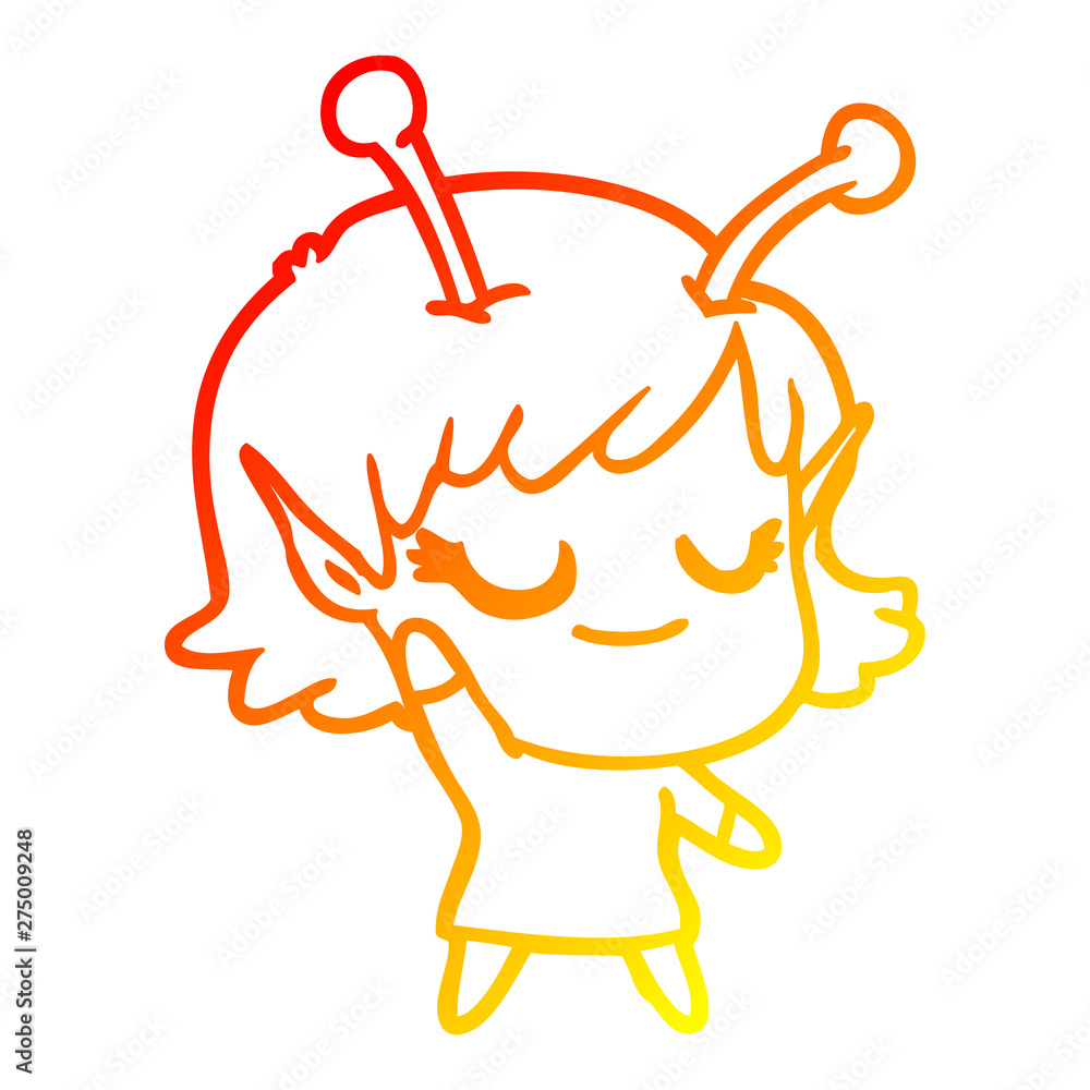 warm gradient line drawing smiling alien girl cartoon warm gradient line drawing smiling alien girl cartoon