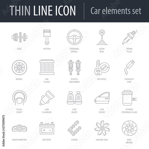 Icons Set of Car Elements. Symbol of Intelligent Thin Line Image Pack. Stroke Pictogram Graphic for Web Design. Quality Outline Vector Symbol Concept Collection. Premium Mono Linear