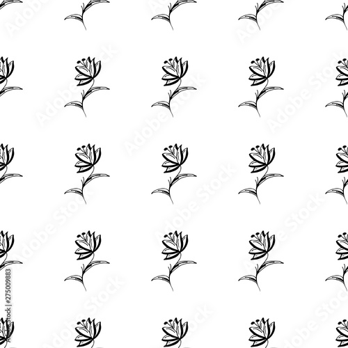 Seamless hand drawn pattern of abstract rose flowers isolated on white background. Vector floral illustration. Cute doodle modern isolated pop art elements. Outline. © aifeati