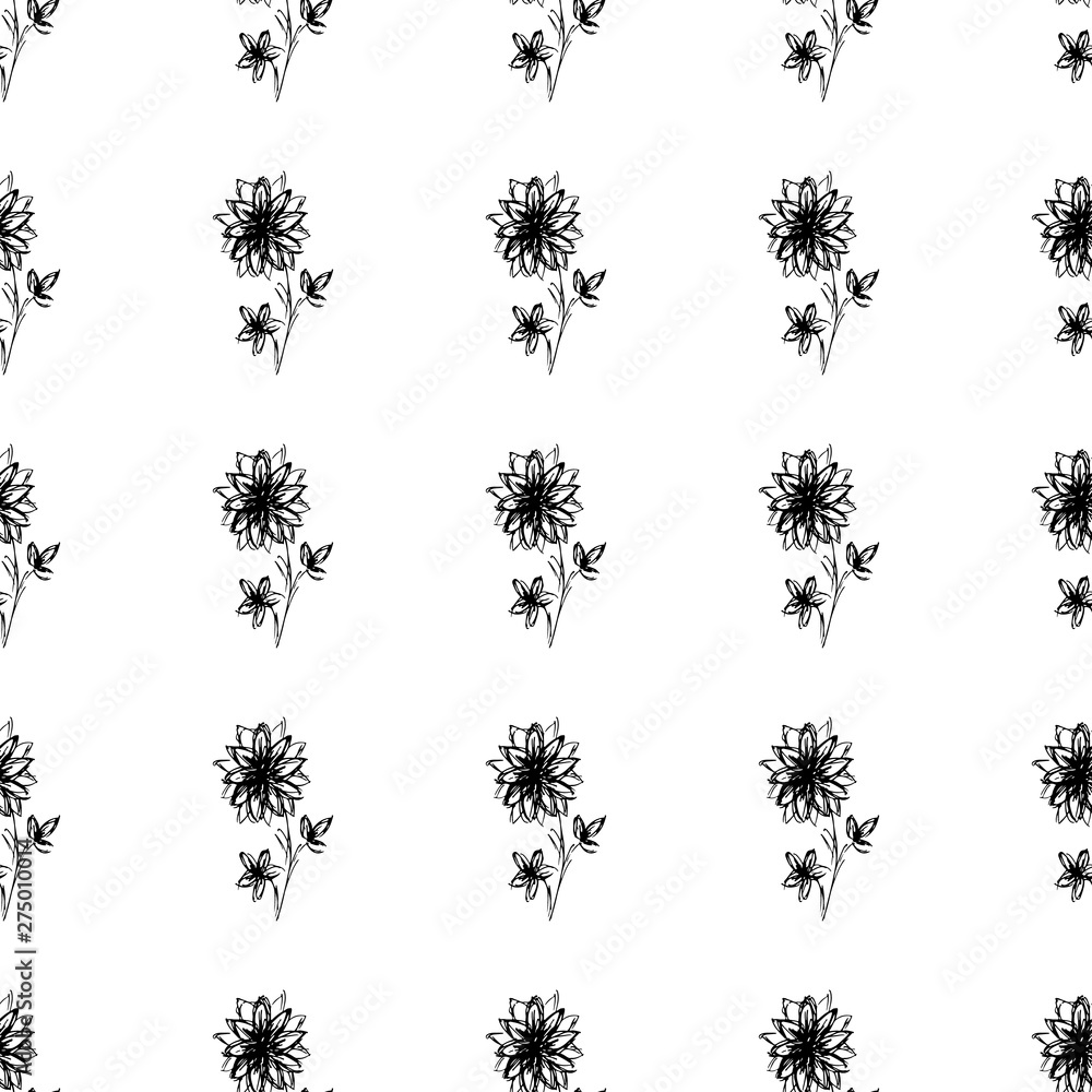 Seamless hand drawn pattern of abstract dandelion flowers isolated on white background. Vector floral illustration. Cute doodle modern isolated pop art elements. Outline Seamless hand drawn pattern of abstract dandelion flowers isolated on white background. Vector floral illustration. Cute doodle modern isolated pop art elements. Outline