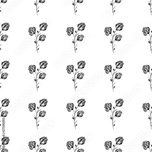 Seamless hand drawn pattern of abstract blackberry isolated on white background. Vector floral illustration. Cute doodle modern isolated pop art elements. Outline