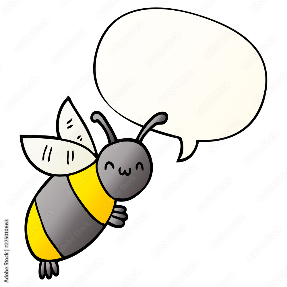 cute cartoon bee and speech bubble in smooth gradient style cute cartoon bee and speech bubble in smooth gradient style