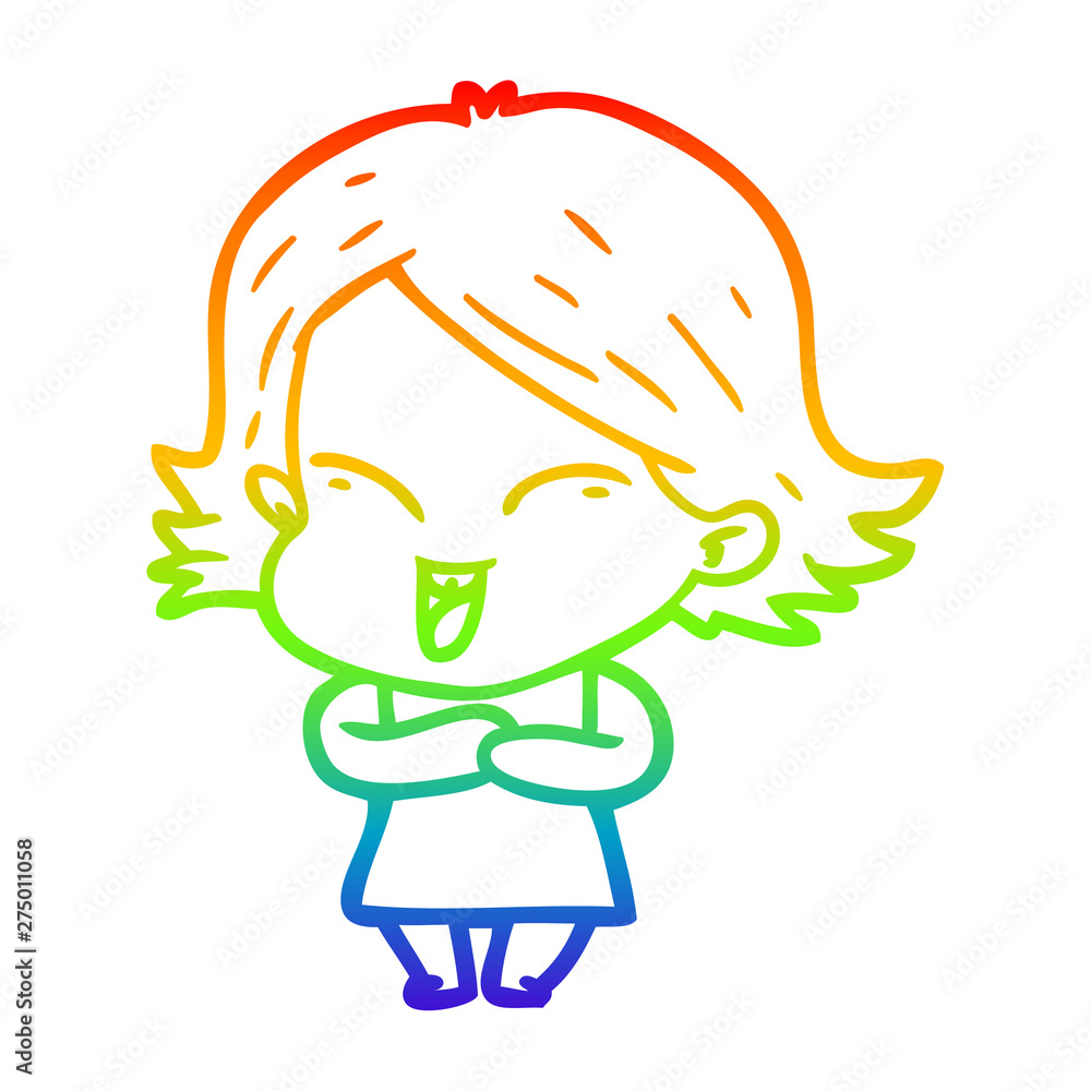 Obraz premium rainbow gradient line drawing happy cartoon girl