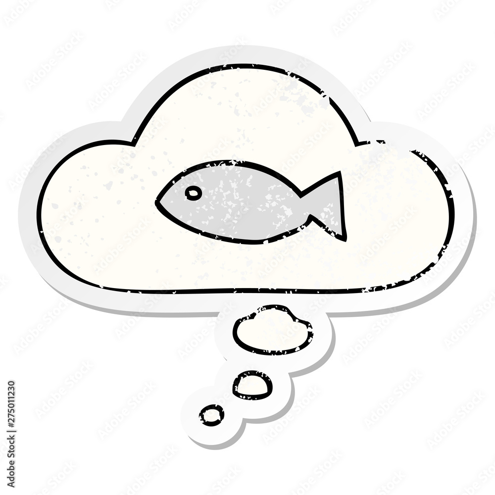 cartoon fish symbol and thought bubble as a distressed worn sticker cartoon fish symbol and thought bubble as a distressed worn sticker