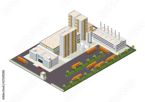 isometric Industrial buildings composition with view of the facilities