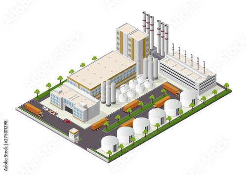isometric Industrial buildings composition with view of the facilities