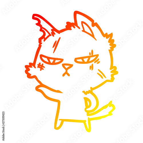 warm gradient line drawing tough cartoon cat