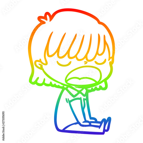 rainbow gradient line drawing cartoon woman talking loudly