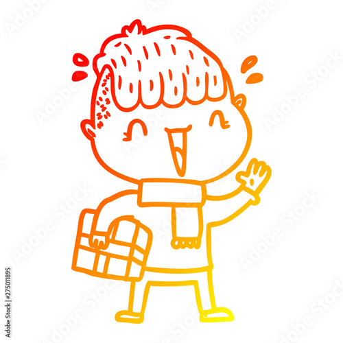 warm gradient line drawing cartoon happy boy surprised