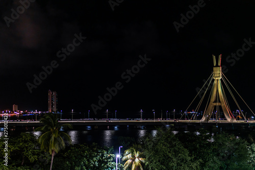 Lights of Encanta Moca, Enchanted lady Bridge and Capibaribe river night view from Shopping Rio Mar, Recife, Pernambuco, Brazil