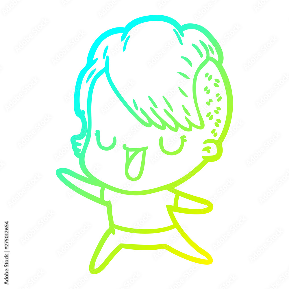 cold gradient line drawing cute cartoon girl with hipster haircut cold gradient line drawing cute cartoon girl with hipster haircut