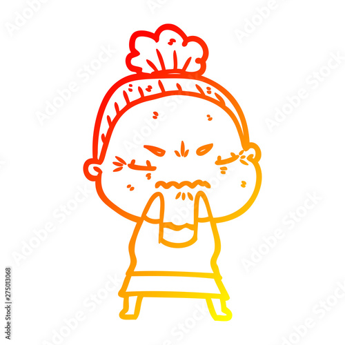 warm gradient line drawing cartoon annoyed old lady