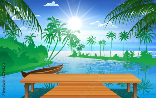 landscape of wooden pier at the beach in the daytime
