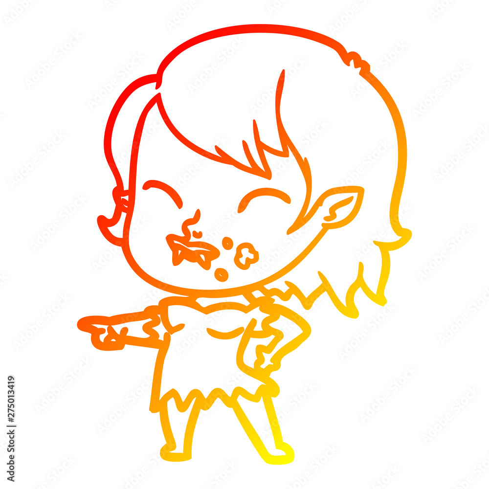 warm gradient line drawing cartoon vampire girl with blood on cheek warm gradient line drawing cartoon vampire girl with blood on cheek