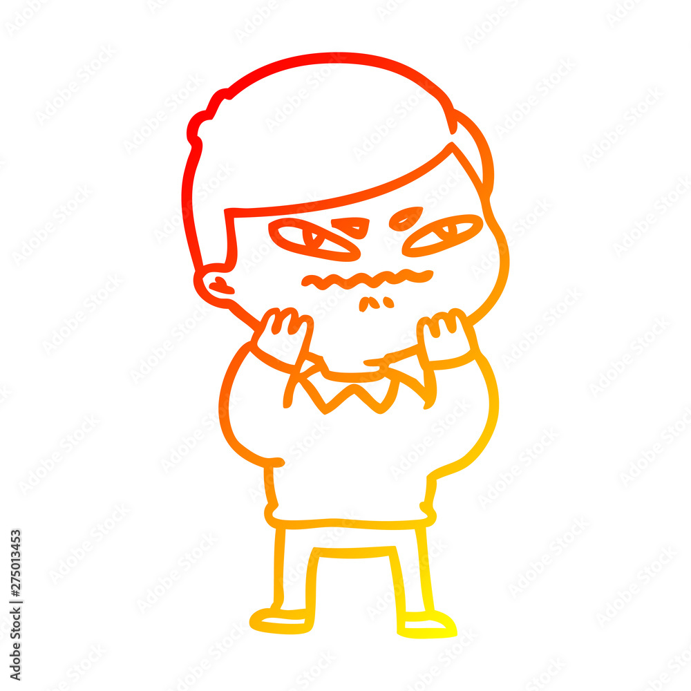 warm gradient line drawing cartoon angry man