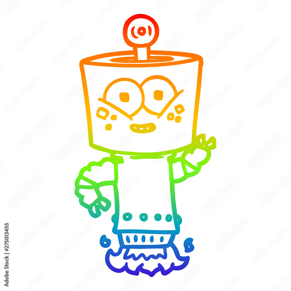 Naklejka premium rainbow gradient line drawing happy cartoon robot