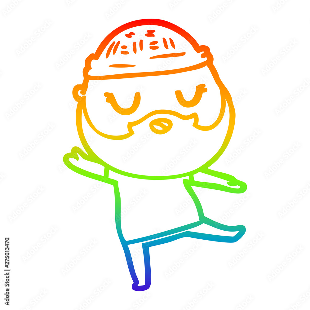 Obraz premium rainbow gradient line drawing cute cartoon man with beard